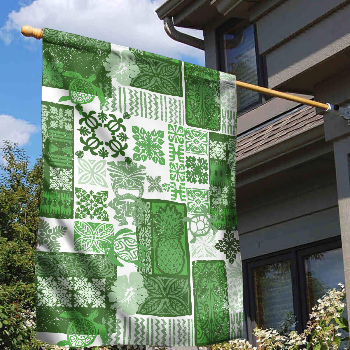 Hawaiian Quilt Garden Flag Tiki Tropical Retro Green Version LT14 - Polynesian Pride