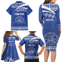 Personalised Tonga Tupou College Toloa Family Matching Long Sleeve Bodycon Dress and Hawaiian Shirt 160 Years Anniversary Tongan Ngatu Pattern LT14 - Polynesian Pride