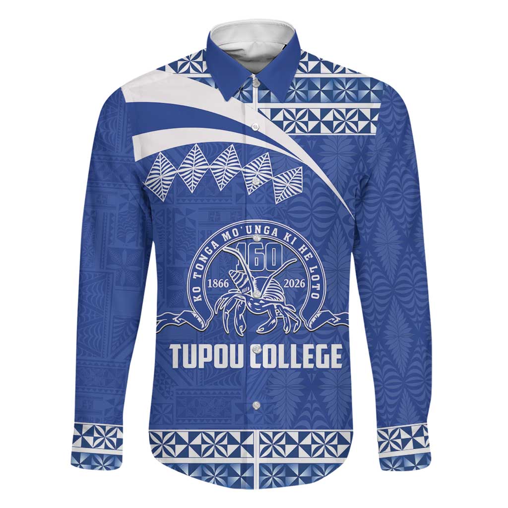 Personalised Tonga Tupou College Toloa Family Matching Long Sleeve Bodycon Dress and Hawaiian Shirt 160 Years Anniversary Tongan Ngatu Pattern LT14 Dad's Shirt - Long Sleeve Blue - Polynesian Pride
