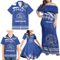 Personalised Tonga Tupou College Toloa Family Matching Off Shoulder Maxi Dress and Hawaiian Shirt 160 Years Anniversary Tongan Ngatu Pattern LT14 - Polynesian Pride