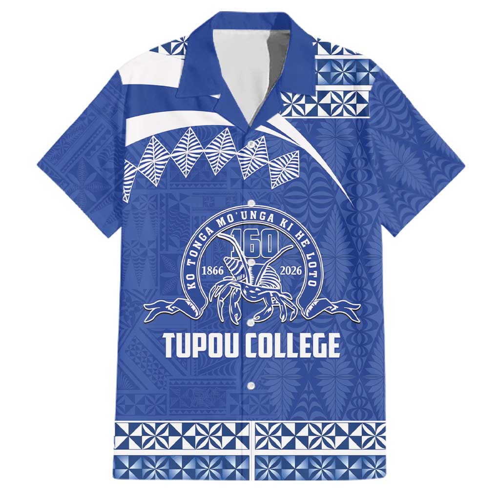 Personalised Tonga Tupou College Toloa Family Matching Tank Maxi Dress and Hawaiian Shirt 160 Years Anniversary Tongan Ngatu Pattern LT14 Dad's Shirt - Short Sleeve Blue - Polynesian Pride