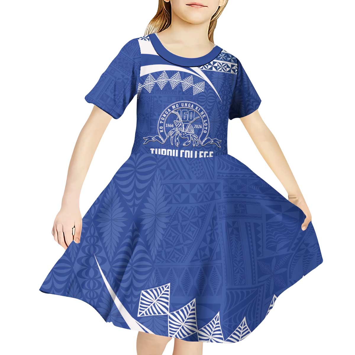 Personalised Tonga Tupou College Toloa Kid Short Sleeve Dress 160 Years Anniversary Tongan Ngatu Pattern LT14 - Polynesian Pride