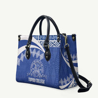 Tonga Tupou College Toloa Leather Bag 160 Years Anniversary Tongan Ngatu Pattern LT14 Blue - Polynesian Pride