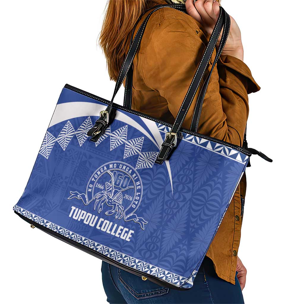Tonga Tupou College Toloa Leather Tote Bag 160 Years Anniversary Tongan Ngatu Pattern