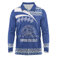 Personalised Tonga Tupou College Toloa Long Sleeve Polo Shirt 160 Years Anniversary Tongan Ngatu Pattern LT14 Blue - Polynesian Pride