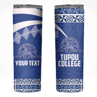 Personalised Tonga Tupou College Toloa Skinny Tumbler 160 Years Anniversary Tongan Ngatu Pattern LT14 Blue - Polynesian Pride