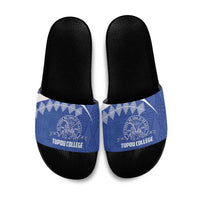 Tonga Tupou College Toloa Slide Sandals 160 Years Anniversary Tongan Ngatu Pattern LT14 Blue - Polynesian Pride