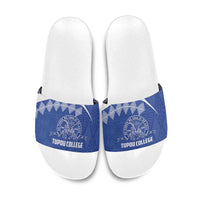 Tonga Tupou College Toloa Slide Sandals 160 Years Anniversary Tongan Ngatu Pattern LT14 Blue - Polynesian Pride