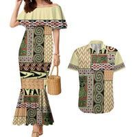 Beige Aotearoa Kowhaiwhai Pattern Couples Matching Mermaid Dress and Hawaiian Shirt NZ Maori Quilt Style LT14 Beige - Polynesian Pride