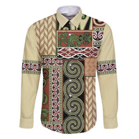 Beige Aotearoa Kowhaiwhai Pattern Family Matching Mermaid Dress and Hawaiian Shirt NZ Maori Quilt Style LT14 Dad's Shirt - Long Sleeve Beige - Polynesian Pride