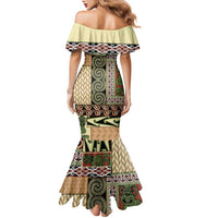Beige Aotearoa Kowhaiwhai Pattern Family Matching Mermaid Dress and Hawaiian Shirt NZ Maori Quilt Style LT14 - Polynesian Pride