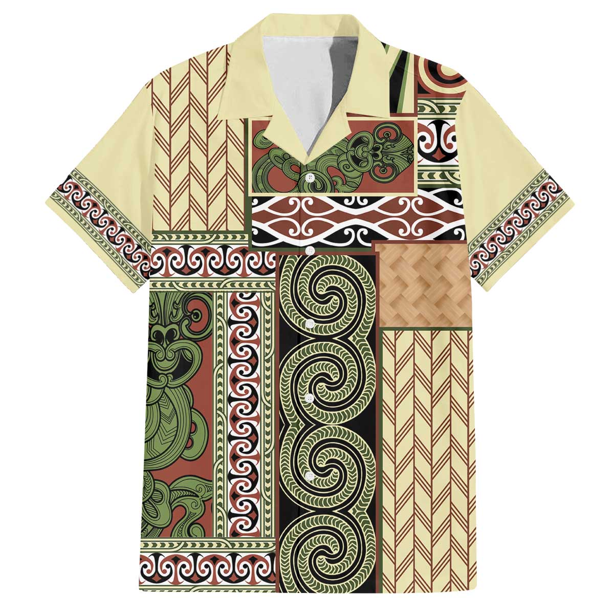 Beige Aotearoa Kowhaiwhai Pattern Family Matching Off The Shoulder Long Sleeve Dress and Hawaiian Shirt NZ Maori Quilt Style LT14 Dad's Shirt - Short Sleeve Beige - Polynesian Pride