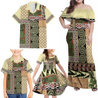 Beige Aotearoa Kowhaiwhai Pattern Family Matching Off Shoulder Maxi Dress and Hawaiian Shirt NZ Maori Quilt Style LT14 - Polynesian Pride