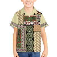 Beige Aotearoa Kowhaiwhai Pattern Family Matching Off Shoulder Maxi Dress and Hawaiian Shirt NZ Maori Quilt Style LT14 Son's Shirt Beige - Polynesian Pride