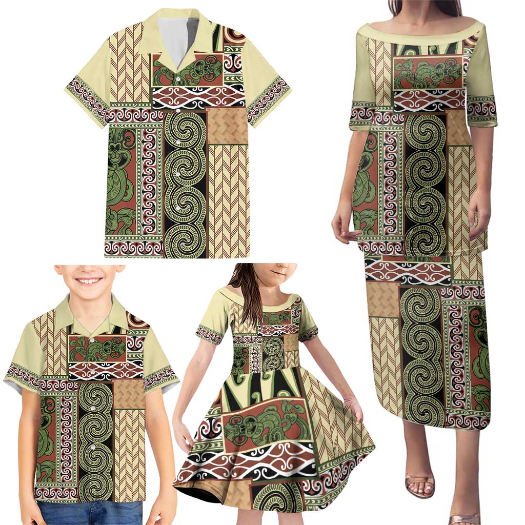 Beige Aotearoa Kowhaiwhai Pattern Family Matching Puletasi and Hawaiian Shirt NZ Maori Quilt Style LT14 - Polynesian Pride