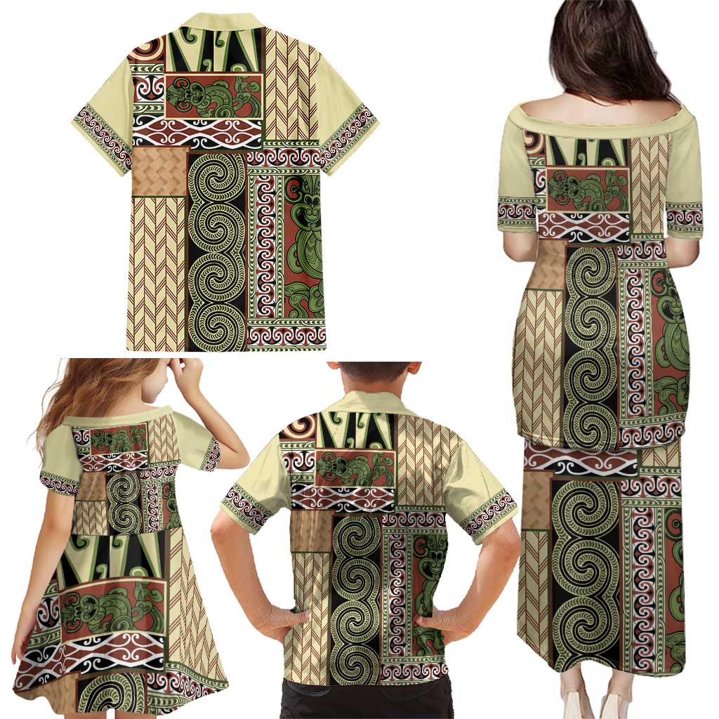 Beige Aotearoa Kowhaiwhai Pattern Family Matching Puletasi and Hawaiian Shirt NZ Maori Quilt Style LT14 - Polynesian Pride