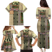 Beige Aotearoa Kowhaiwhai Pattern Family Matching Puletasi and Hawaiian Shirt NZ Maori Quilt Style LT14 - Polynesian Pride