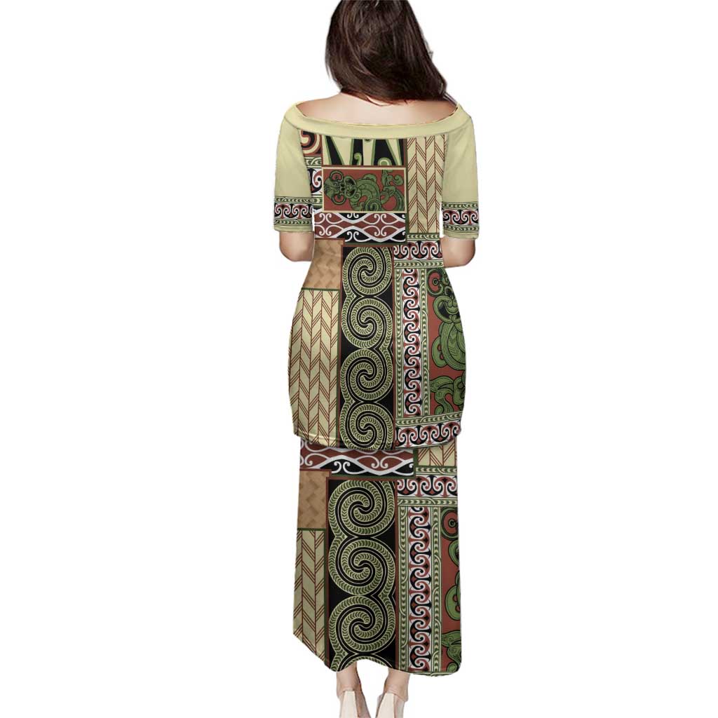 Beige Aotearoa Kowhaiwhai Pattern Family Matching Puletasi and Hawaiian Shirt NZ Maori Quilt Style LT14 - Polynesian Pride
