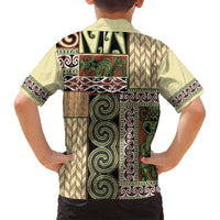 Beige Aotearoa Kowhaiwhai Pattern Family Matching Summer Maxi Dress and Hawaiian Shirt NZ Maori Quilt Style LT14 - Polynesian Pride