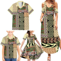 Beige Aotearoa Kowhaiwhai Pattern Family Matching Summer Maxi Dress and Hawaiian Shirt NZ Maori Quilt Style LT14 - Polynesian Pride