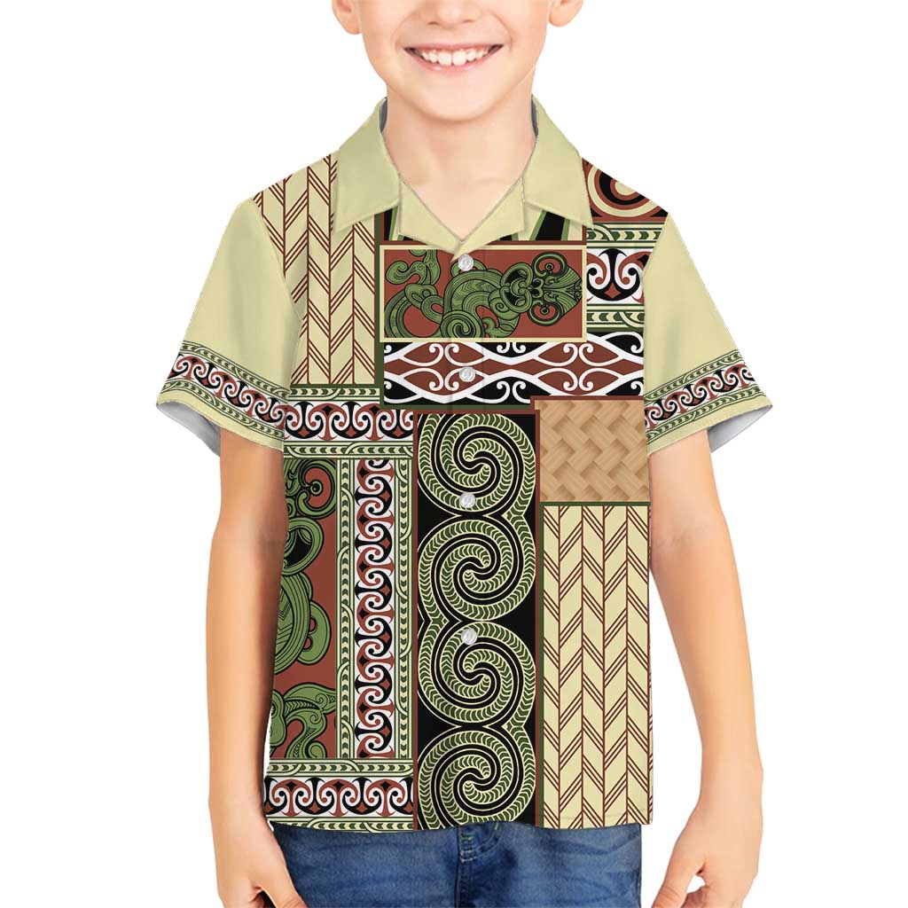 Beige Aotearoa Kowhaiwhai Pattern Family Matching Tank Maxi Dress and Hawaiian Shirt NZ Maori Quilt Style LT14 Son's Shirt Beige - Polynesian Pride