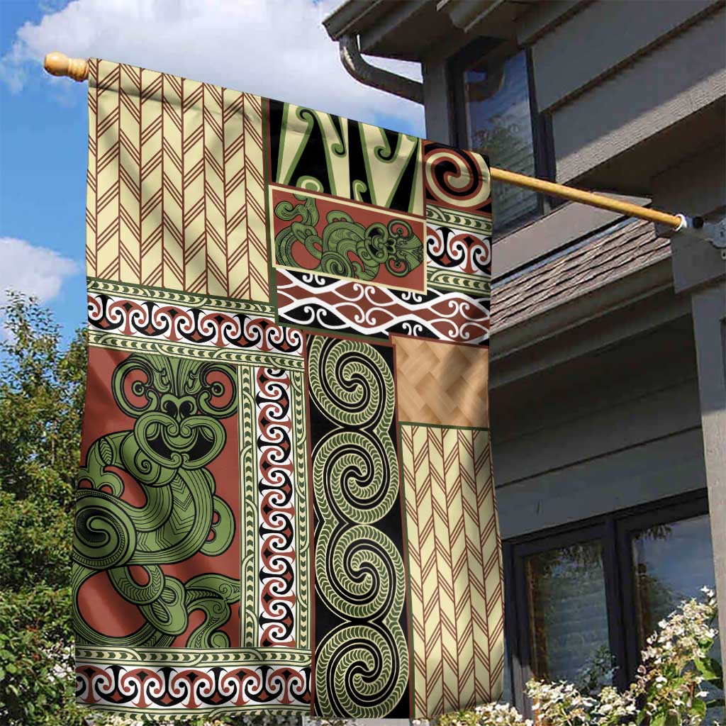 Beige Aotearoa Kowhaiwhai Pattern Garden Flag NZ Maori Quilt Style LT14 - Polynesian Pride