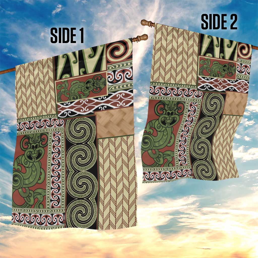Beige Aotearoa Kowhaiwhai Pattern Garden Flag NZ Maori Quilt Style LT14 - Polynesian Pride