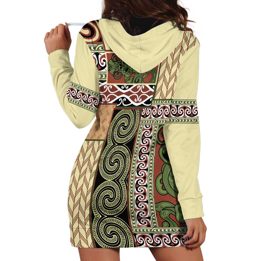 Beige Aotearoa Kowhaiwhai Pattern Hoodie Dress NZ Maori Quilt Style LT14 - Polynesian Pride