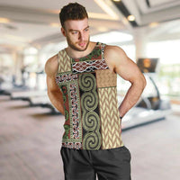 Beige Aotearoa Kowhaiwhai Pattern Men Tank Top NZ Maori Quilt Style LT14 Beige - Polynesian Pride