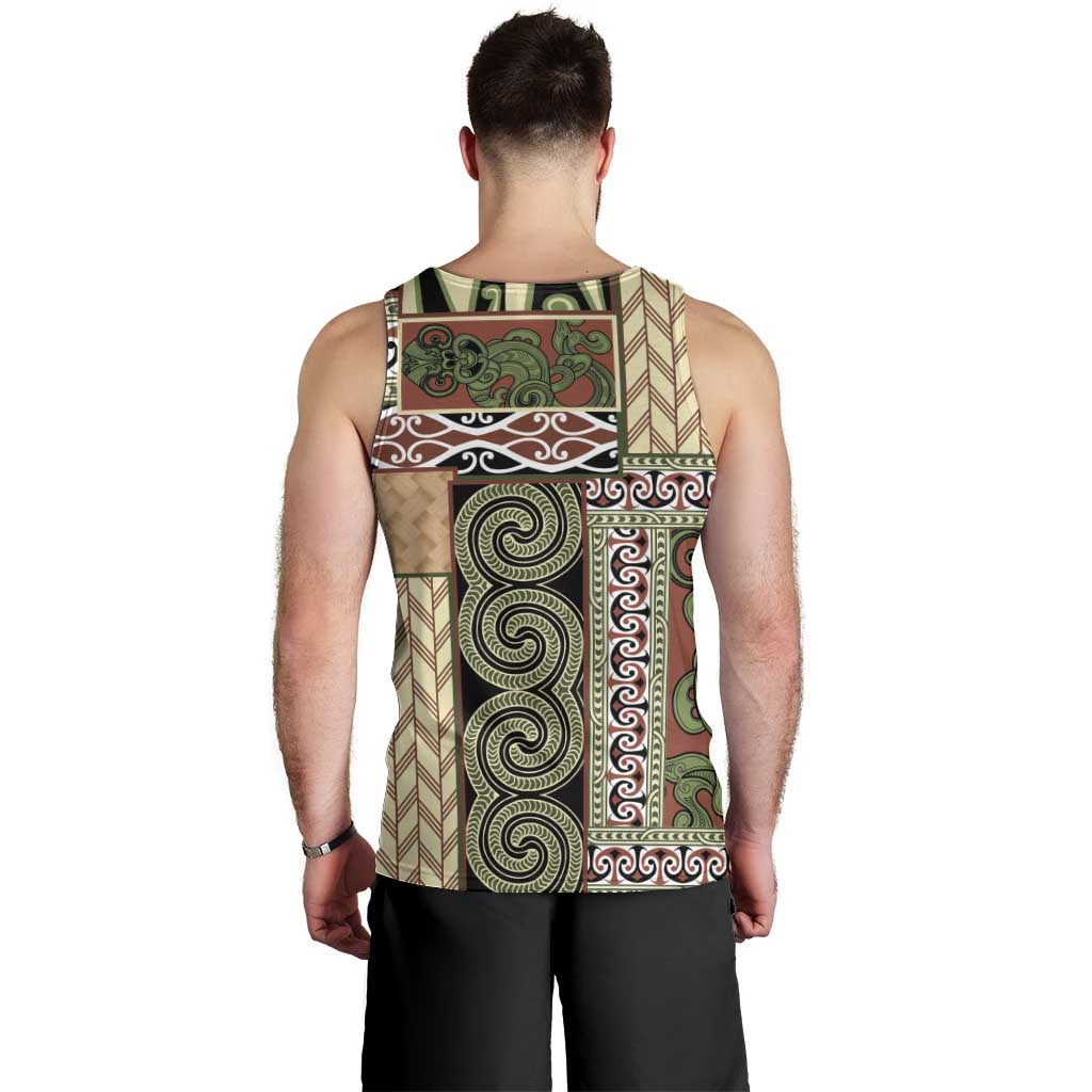 Beige Aotearoa Kowhaiwhai Pattern Men Tank Top NZ Maori Quilt Style LT14 - Polynesian Pride