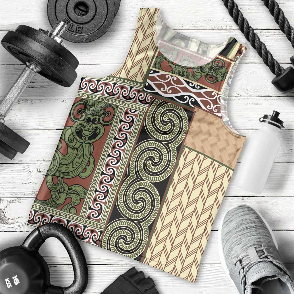 Beige Aotearoa Kowhaiwhai Pattern Men Tank Top NZ Maori Quilt Style LT14 - Polynesian Pride