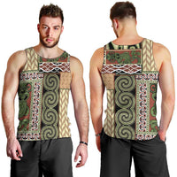 Beige Aotearoa Kowhaiwhai Pattern Men Tank Top NZ Maori Quilt Style LT14 - Polynesian Pride