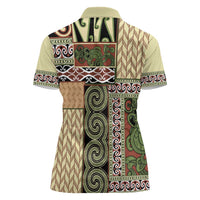 Beige Aotearoa Kowhaiwhai Pattern Women Polo Shirt NZ Maori Quilt Style