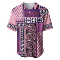 Pink Aotearoa Kowhaiwhai Pattern Baseball Jersey NZ Maori Quilt Style LT14 Pink - Polynesian Pride