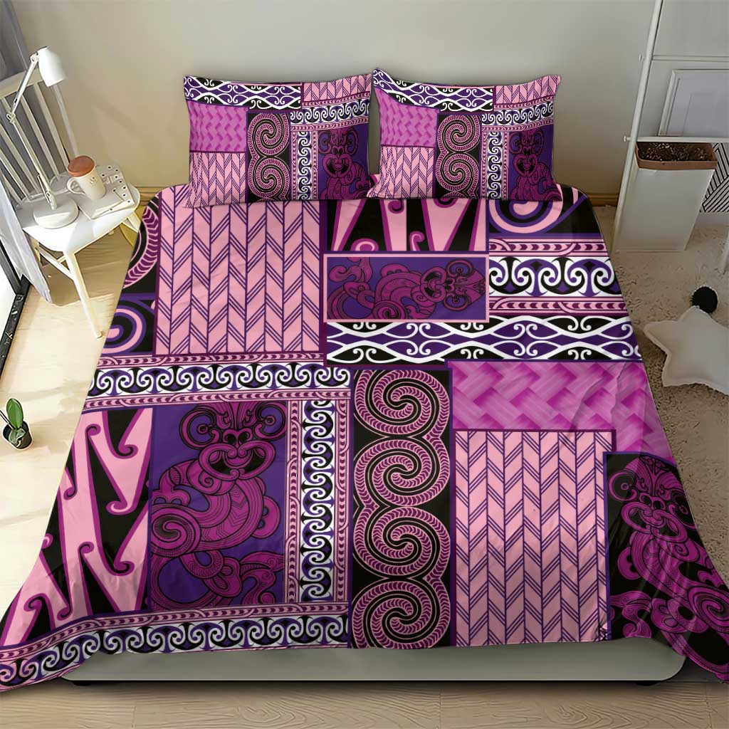 Pink Aotearoa Kowhaiwhai Pattern Bedding Set NZ Maori Quilt Style