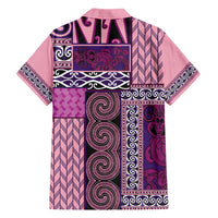 Pink Aotearoa Kowhaiwhai Pattern Family Matching Long Sleeve Bodycon Dress and Hawaiian Shirt NZ Maori Quilt Style LT14 - Polynesian Pride