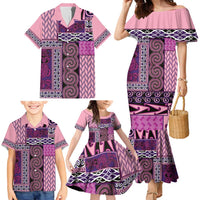 Pink Aotearoa Kowhaiwhai Pattern Family Matching Mermaid Dress and Hawaiian Shirt NZ Maori Quilt Style LT14 - Polynesian Pride