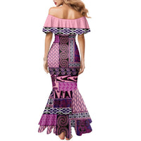 Pink Aotearoa Kowhaiwhai Pattern Family Matching Mermaid Dress and Hawaiian Shirt NZ Maori Quilt Style LT14 - Polynesian Pride