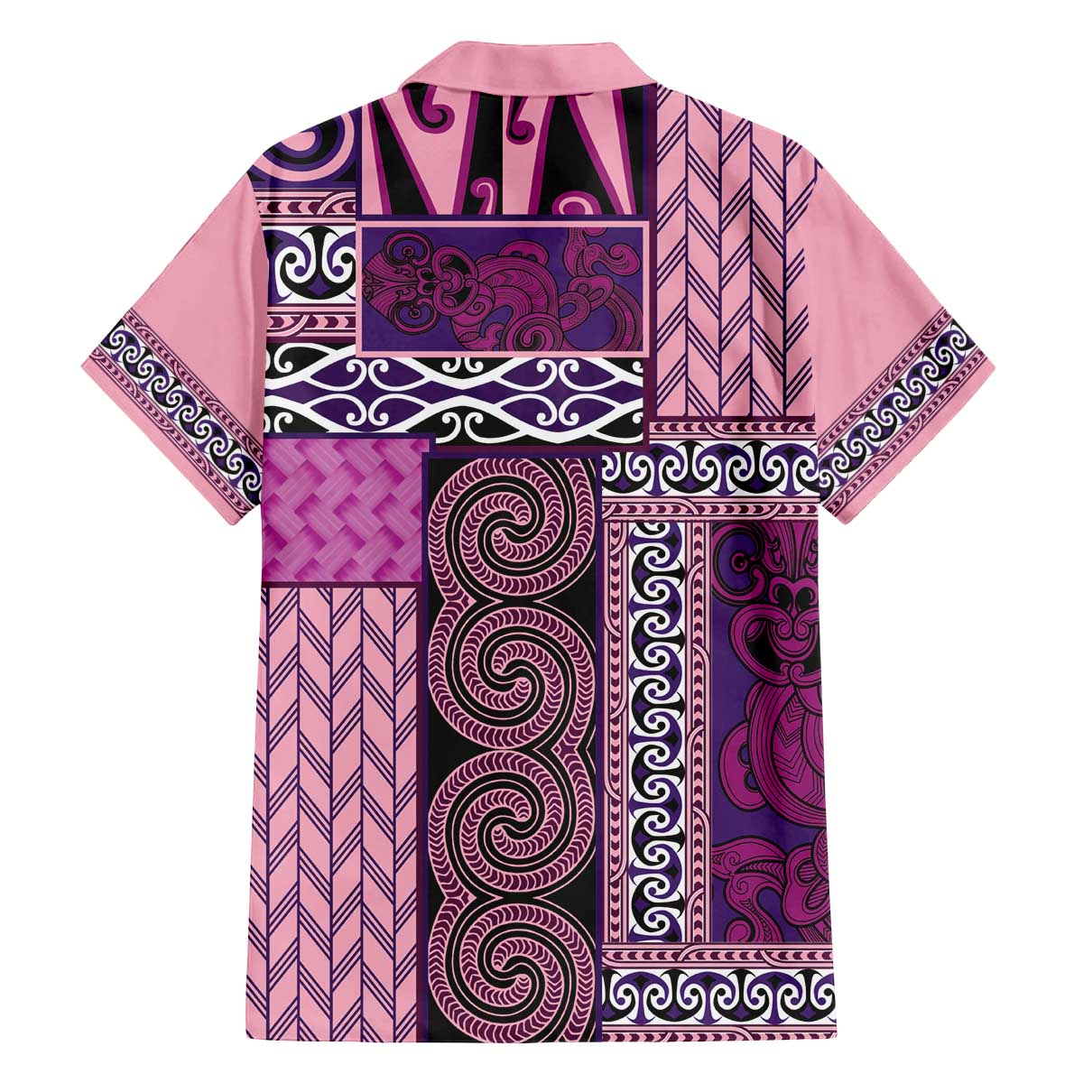 Pink Aotearoa Kowhaiwhai Pattern Family Matching Off The Shoulder Long Sleeve Dress and Hawaiian Shirt NZ Maori Quilt Style LT14 - Polynesian Pride
