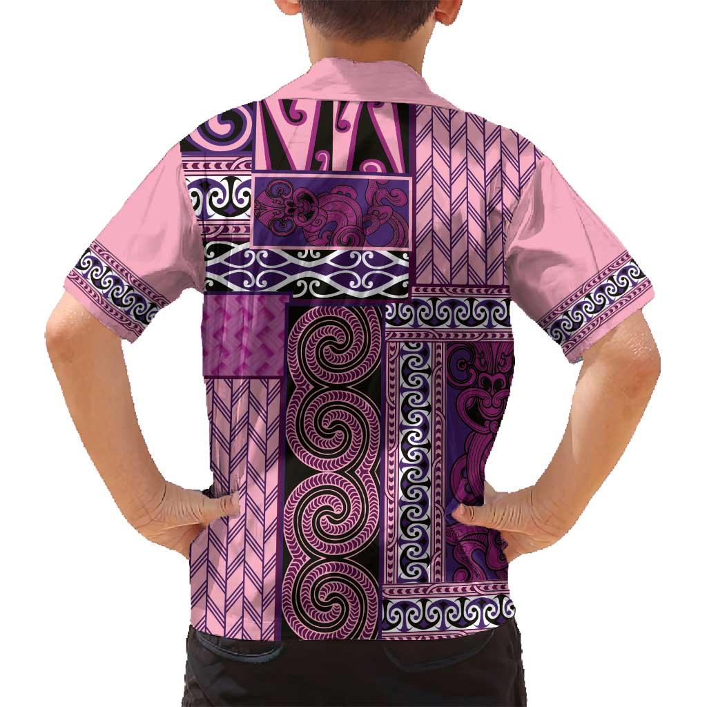Pink Aotearoa Kowhaiwhai Pattern Family Matching Off Shoulder Maxi Dress and Hawaiian Shirt NZ Maori Quilt Style LT14 - Polynesian Pride