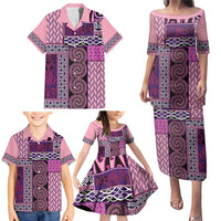 Pink Aotearoa Kowhaiwhai Pattern Family Matching Puletasi and Hawaiian Shirt NZ Maori Quilt Style LT14 - Polynesian Pride
