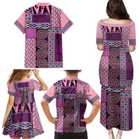 Pink Aotearoa Kowhaiwhai Pattern Family Matching Puletasi and Hawaiian Shirt NZ Maori Quilt Style LT14 - Polynesian Pride
