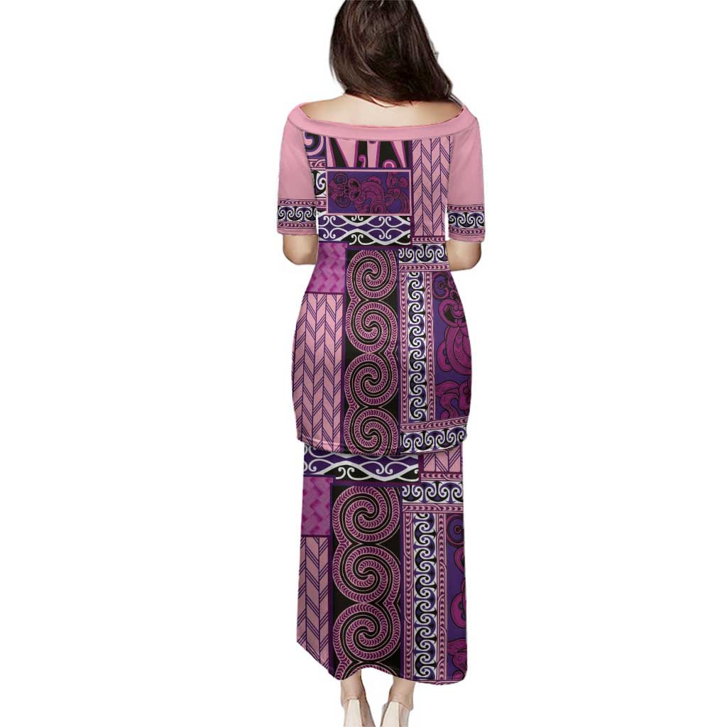 Pink Aotearoa Kowhaiwhai Pattern Family Matching Puletasi and Hawaiian Shirt NZ Maori Quilt Style LT14 - Polynesian Pride