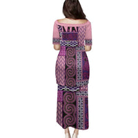 Pink Aotearoa Kowhaiwhai Pattern Family Matching Puletasi and Hawaiian Shirt NZ Maori Quilt Style LT14 - Polynesian Pride