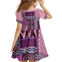 Pink Aotearoa Kowhaiwhai Pattern Family Matching Short Sleeve Bodycon Dress and Hawaiian Shirt NZ Maori Quilt Style LT14 - Polynesian Pride