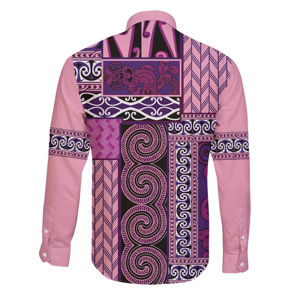 Pink Aotearoa Kowhaiwhai Pattern Family Matching Short Sleeve Bodycon Dress and Hawaiian Shirt NZ Maori Quilt Style LT14 - Polynesian Pride