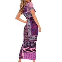 Pink Aotearoa Kowhaiwhai Pattern Family Matching Short Sleeve Bodycon Dress and Hawaiian Shirt NZ Maori Quilt Style LT14 - Polynesian Pride