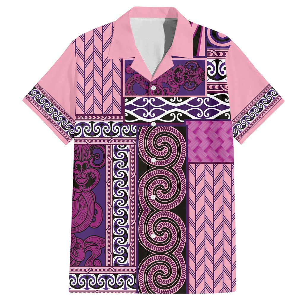 Pink Aotearoa Kowhaiwhai Pattern Family Matching Tank Maxi Dress and Hawaiian Shirt NZ Maori Quilt Style LT14 Dad's Shirt - Short Sleeve Pink - Polynesian Pride