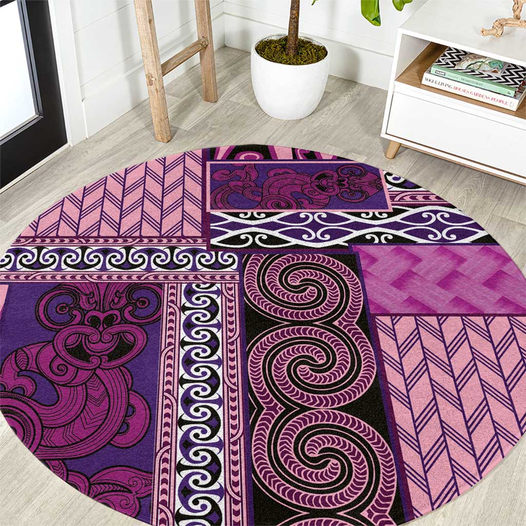 Pink Aotearoa Kowhaiwhai Pattern Round Carpet NZ Maori Quilt Style LT14 Pink - Polynesian Pride