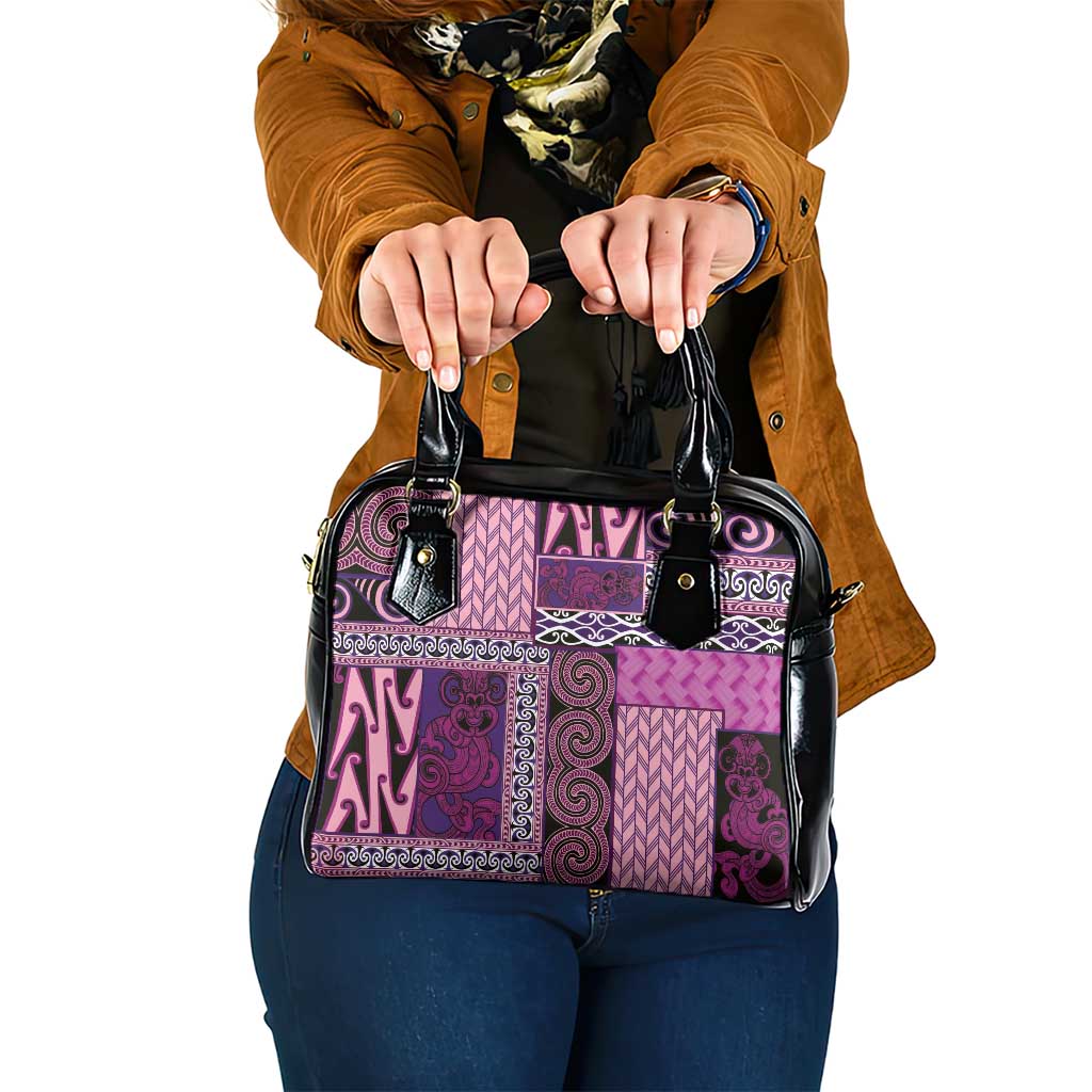 Pink Aotearoa Kowhaiwhai Pattern Shoulder Handbag NZ Maori Quilt Style LT14 One Size Pink - Polynesian Pride